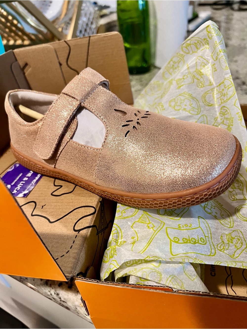 NEW-Livie & Luca Girls' Mary Jane - Caramel Shimmer Smooth Leather